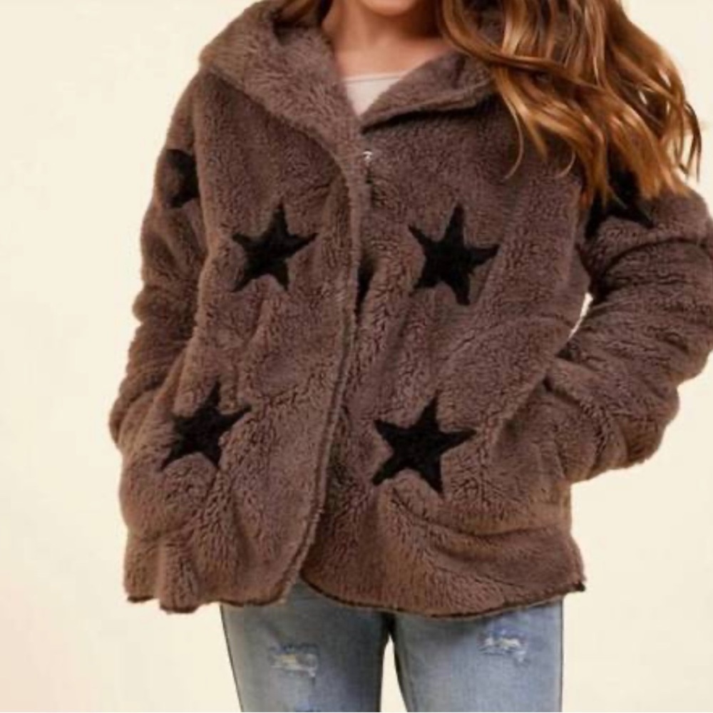 Vintage Havana Kids Bear Sherpa Star Hoodie Jacket Size Large